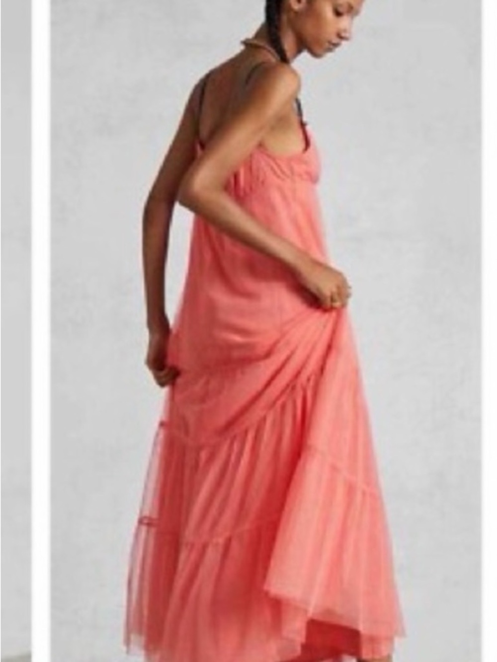 Maeve Anthropologie Coral tulle Maxi Dress with Spaghetti Straps Small - Picture 5 of 11